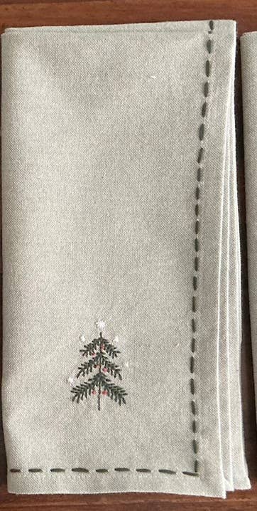 Napkins Embroidered Holiday SET OF 4 - Juniper Collective LLC