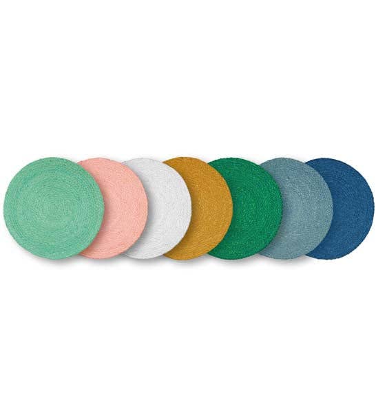 Silky Jute Placemat in Petrol Blue, 1 Mat, 14" D - Juniper Collective LLC