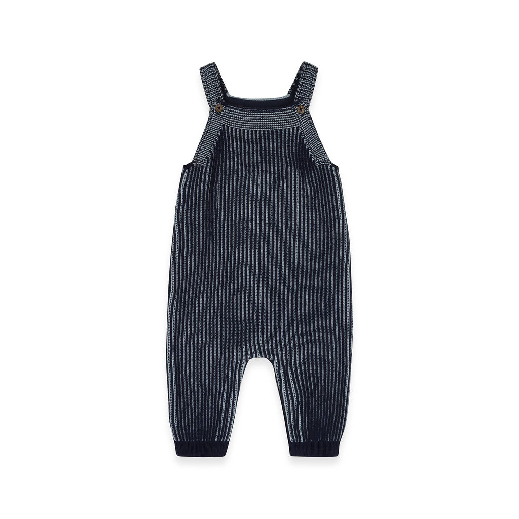 Denim Blue Ribbed Knit Baby Overall Set (Organic Cotton) - Juniper Collective LLC
