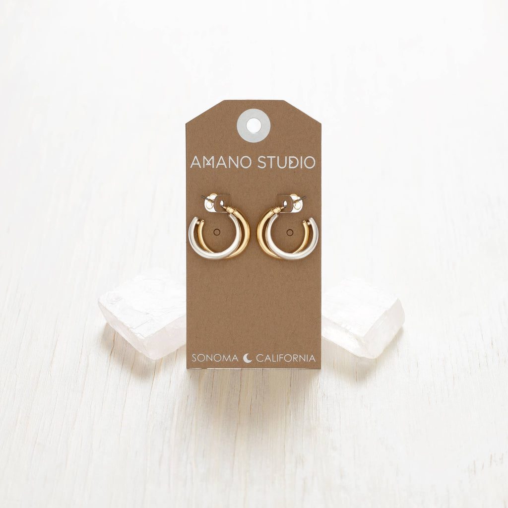 Mixed Metal Hoop Earrings - Juniper Collective LLC