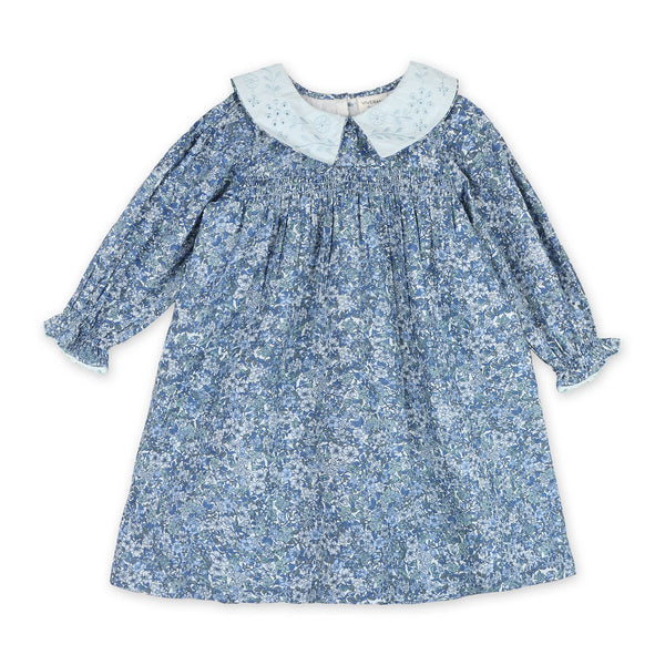 Kate Embroidered Collar Dress - Blue (Organic Cotton) - Juniper Collective LLC