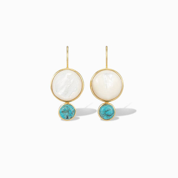 Color Block Drop Earrings in Mother of Pearl and Blue Mohave Turquoise - Juniper Collective LLC