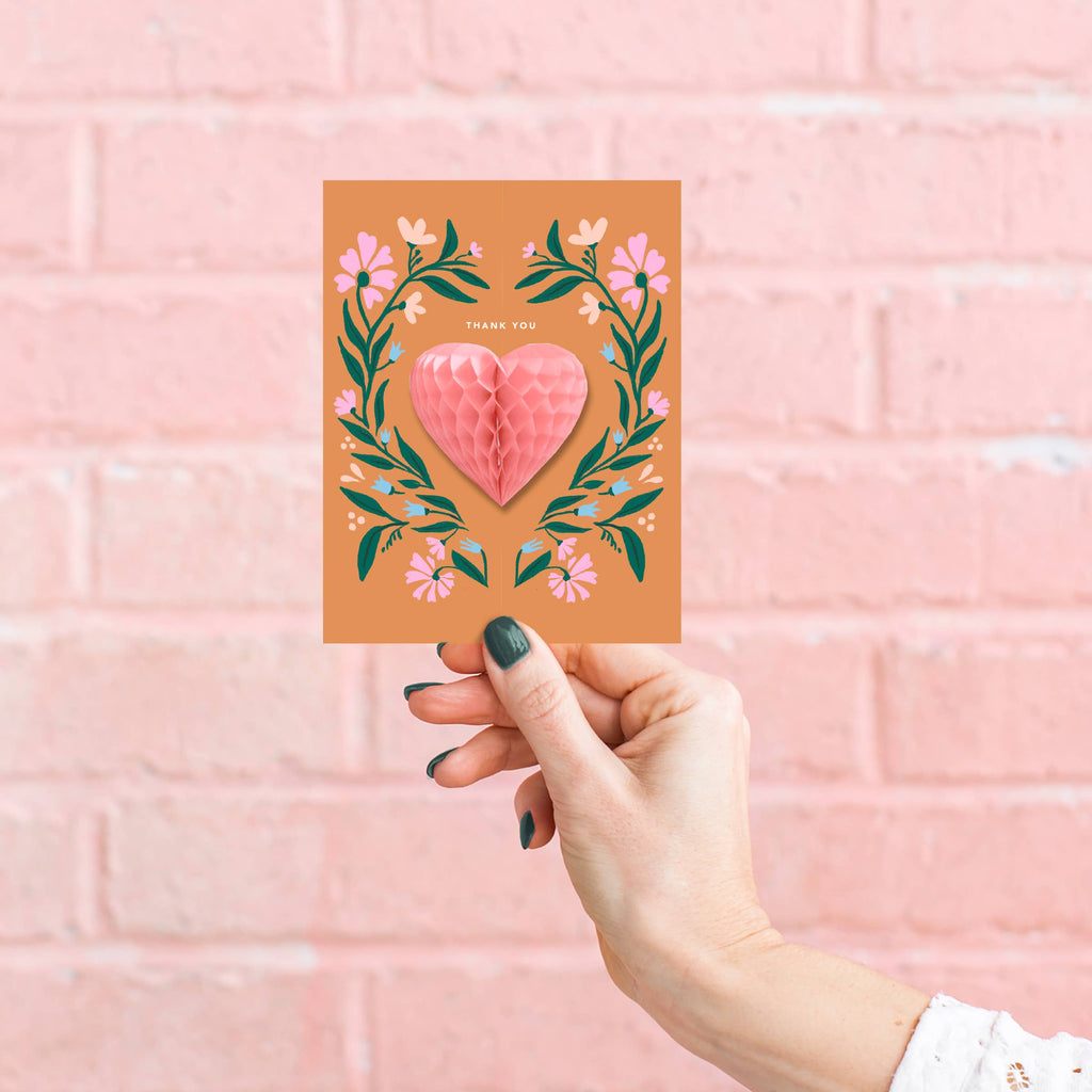 Thank You Folk Heart  Pop Up Card - Juniper Collective LLC