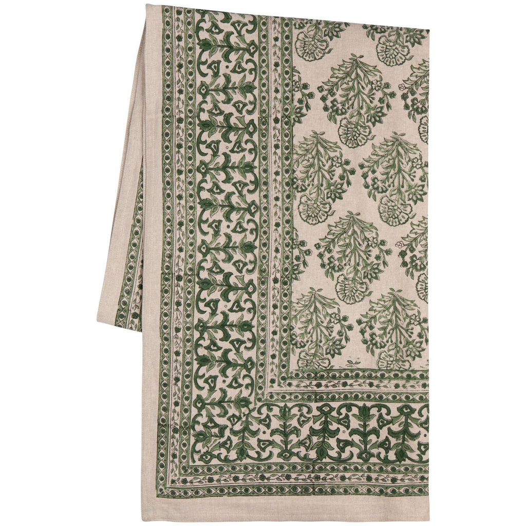 Viridian Block Print Tablecloth 60 x 84 inch - Juniper Collective LLC