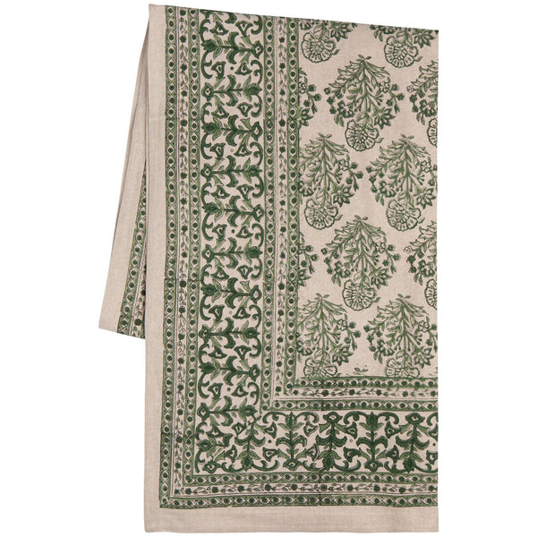 Viridian Block Print Tablecloth 60 x 84 inch - Juniper Collective LLC