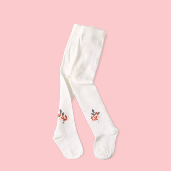 Fine Knit Baby Girl Tights (Floral Jacquard/ Organic Blend) - Juniper Collective LLC