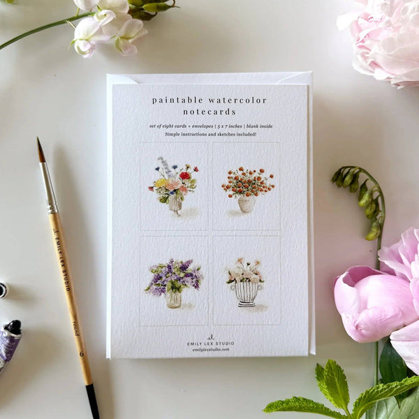 Bouquets paintable watercolor notecard set - Juniper Collective LLC