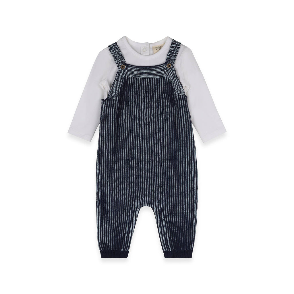 Denim Blue Ribbed Knit Baby Overall Set (Organic Cotton) - Juniper Collective LLC
