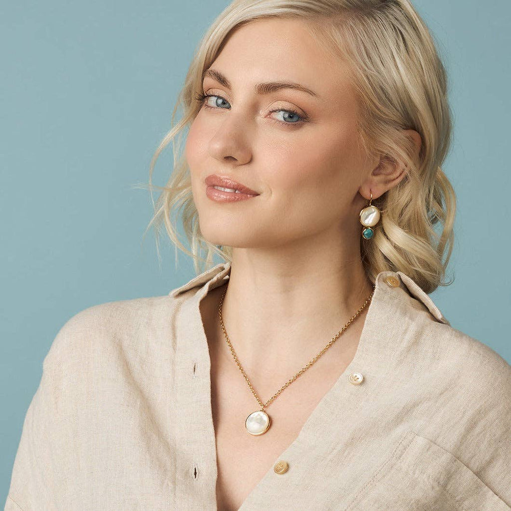 Color Block Drop Earrings in Mother of Pearl and Blue Mohave Turquoise - Juniper Collective LLC