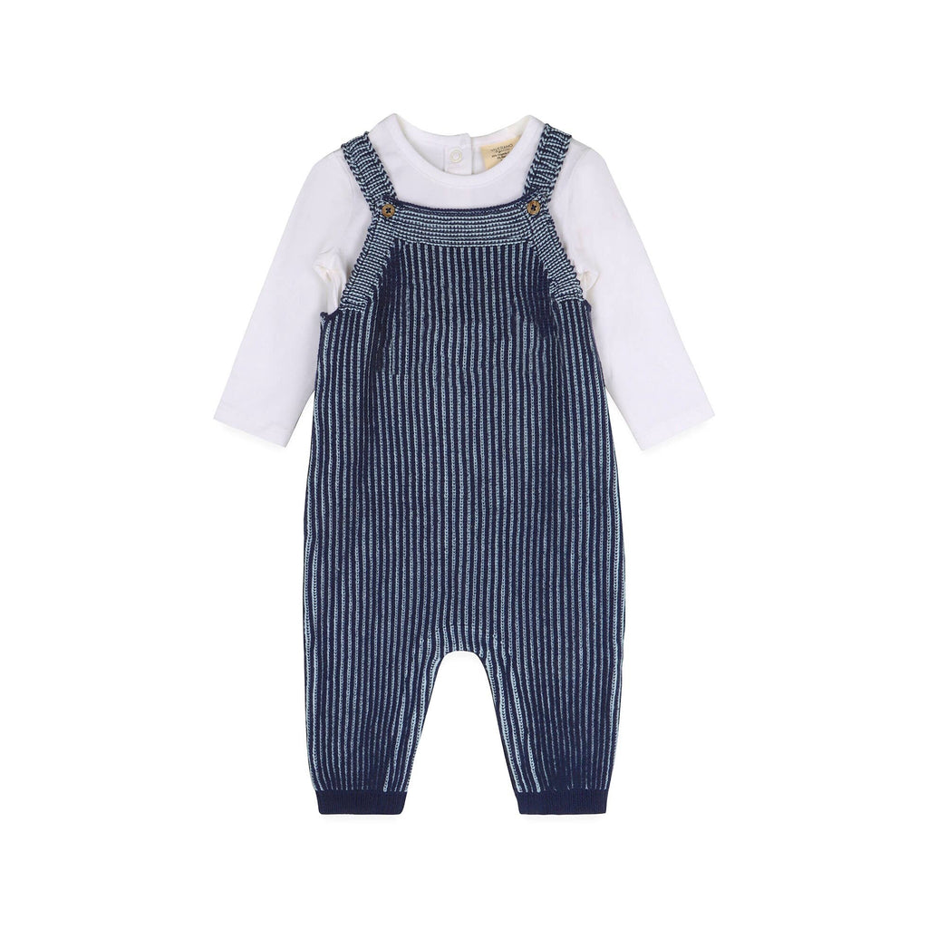 Denim Blue Ribbed Knit Baby Overall Set (Organic Cotton) - Juniper Collective LLC