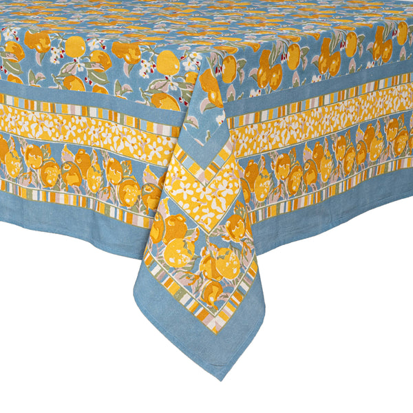 French Tablecloth Citron Bleu & Yellow - Juniper Collective LLC