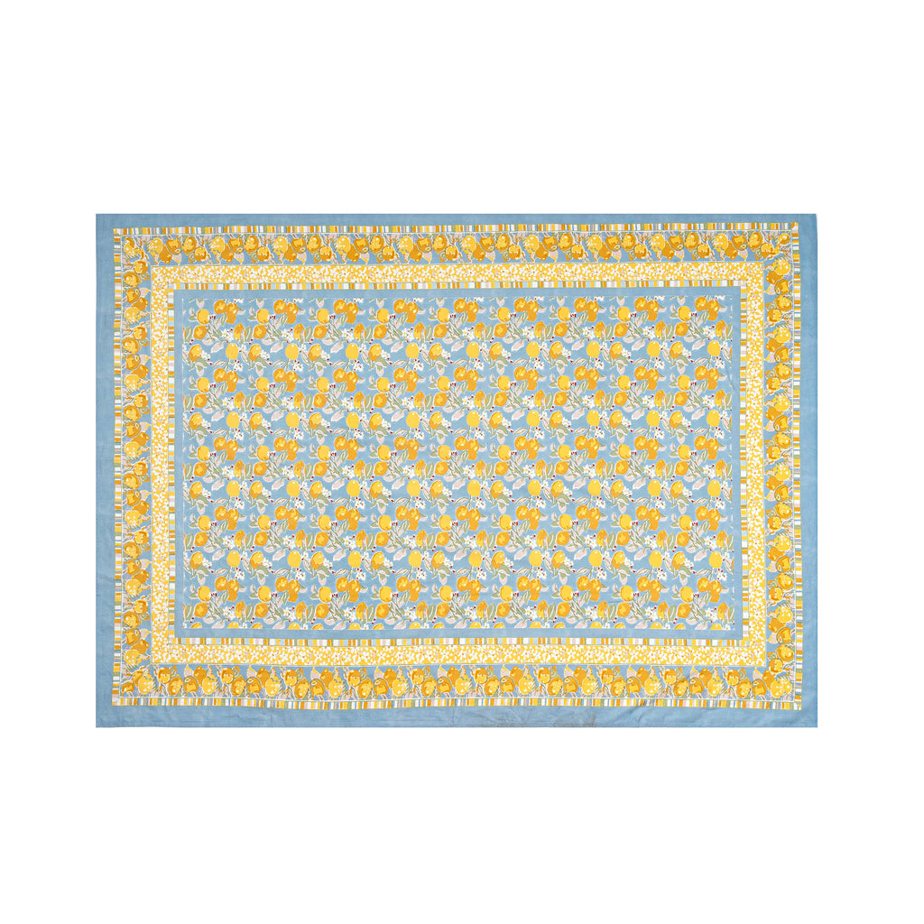 French Tablecloth Citron Bleu & Yellow - Juniper Collective LLC