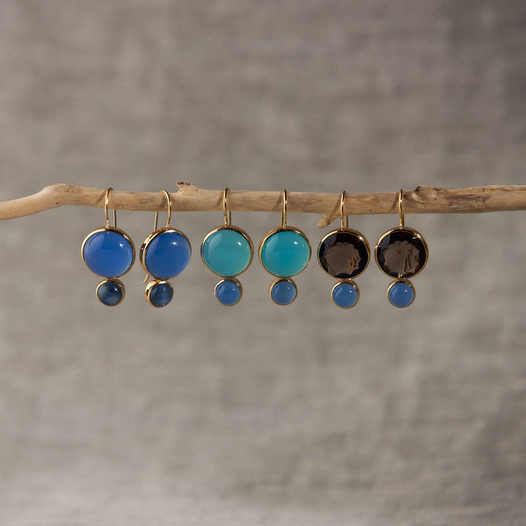 Color Block Drop Earrings in Blue Chalcedony and Kyanite - Juniper Collective LLC