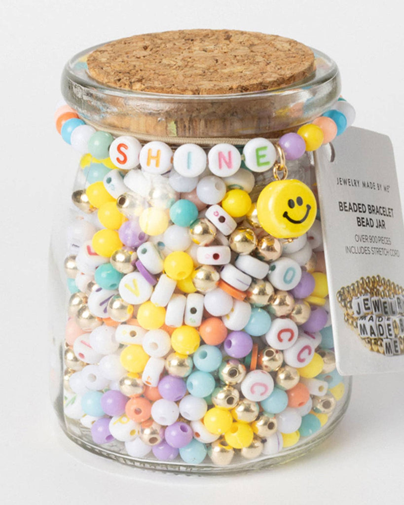 Shine Multicolor Letter Bead Jar with Ceramic Happy Face Charm - Juniper Collective LLC