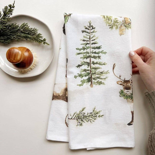 Evergreen christmas cotton flour sack tea towel - Juniper Collective LLC