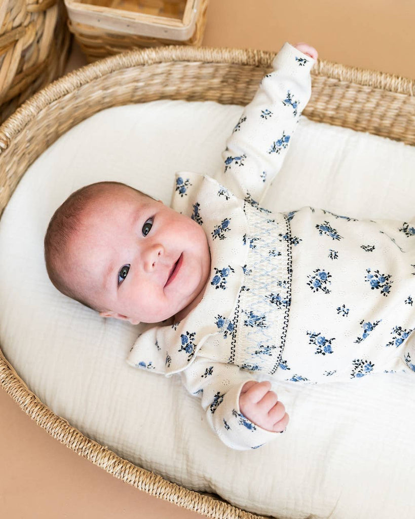 Floral Smocked Pointelle Romper (Organic Cotton) - Juniper Collective LLC