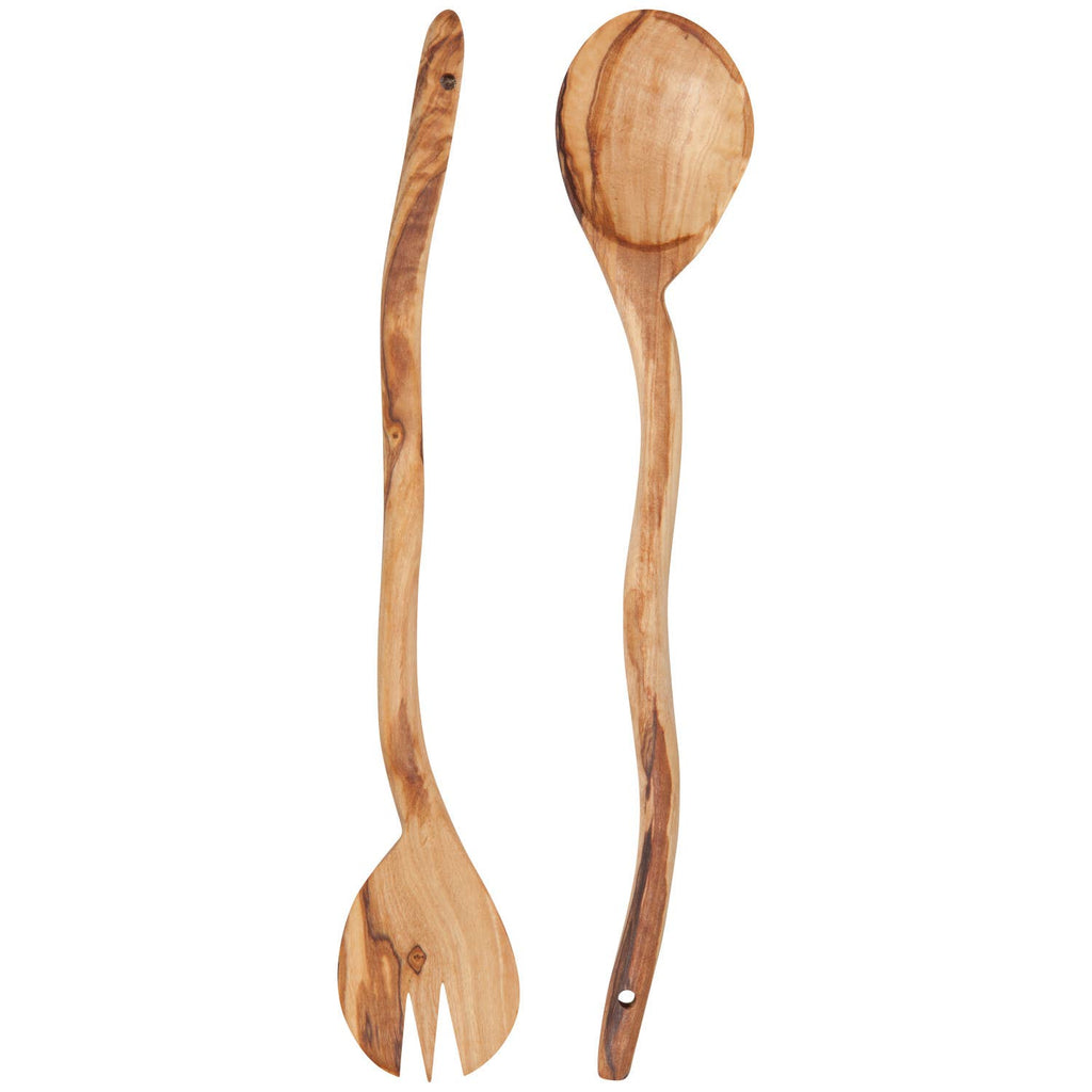 Olive Wood Wavy Salad Servers Set of 2 - Juniper Collective LLC