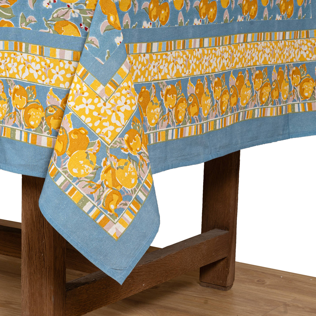 French Tablecloth Citron Bleu & Yellow - Juniper Collective LLC
