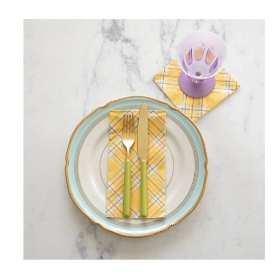 Yellow Plaid  Cocktail Napkin - Juniper Collective LLC