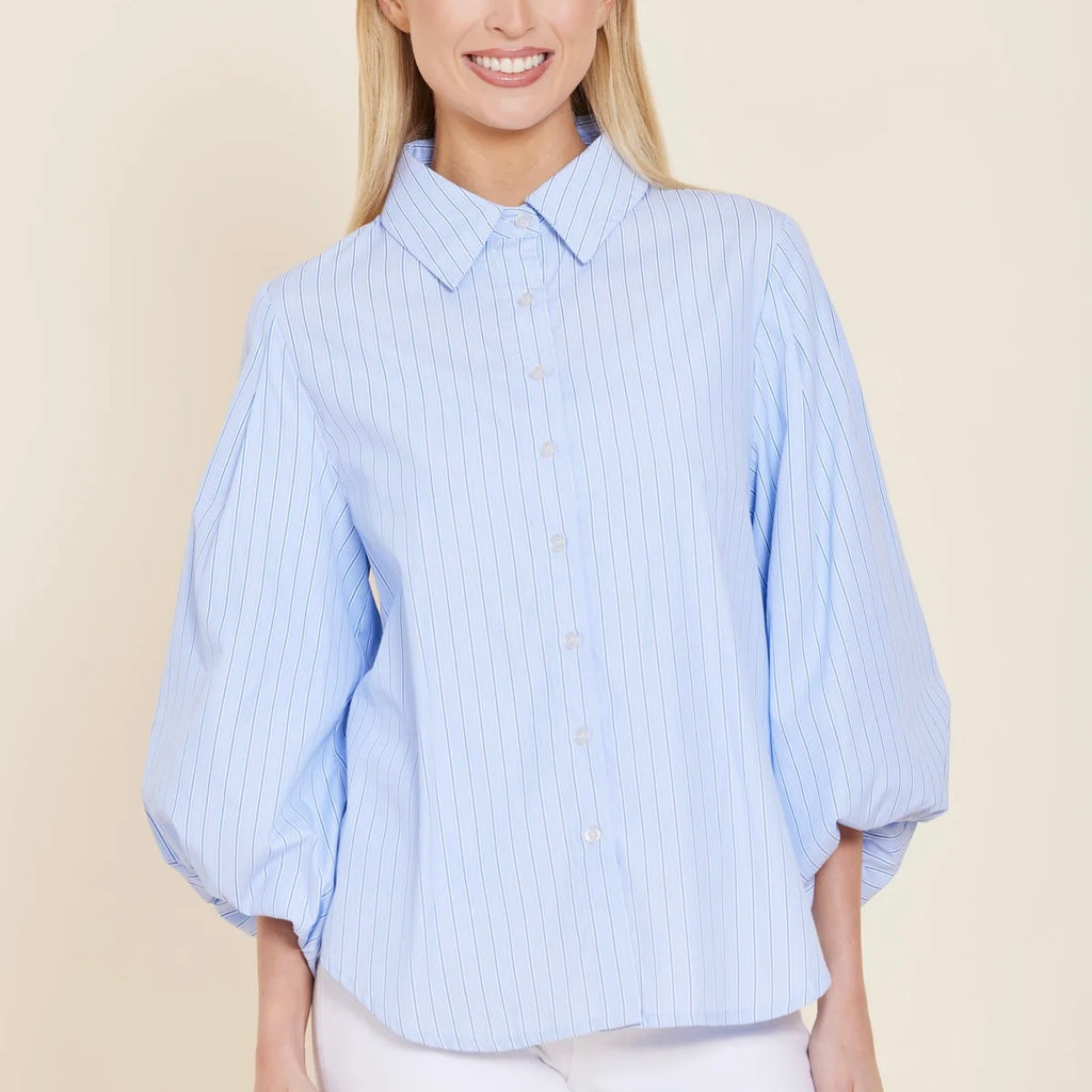Poplin Striped Shirt with Exaggerated Sleeve - Juniper Collective LLC