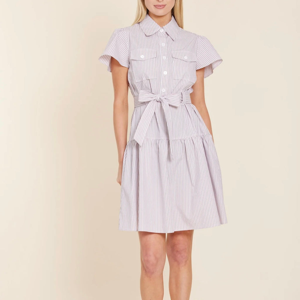 Striped Belted Dress in Pink - Juniper Collective LLC