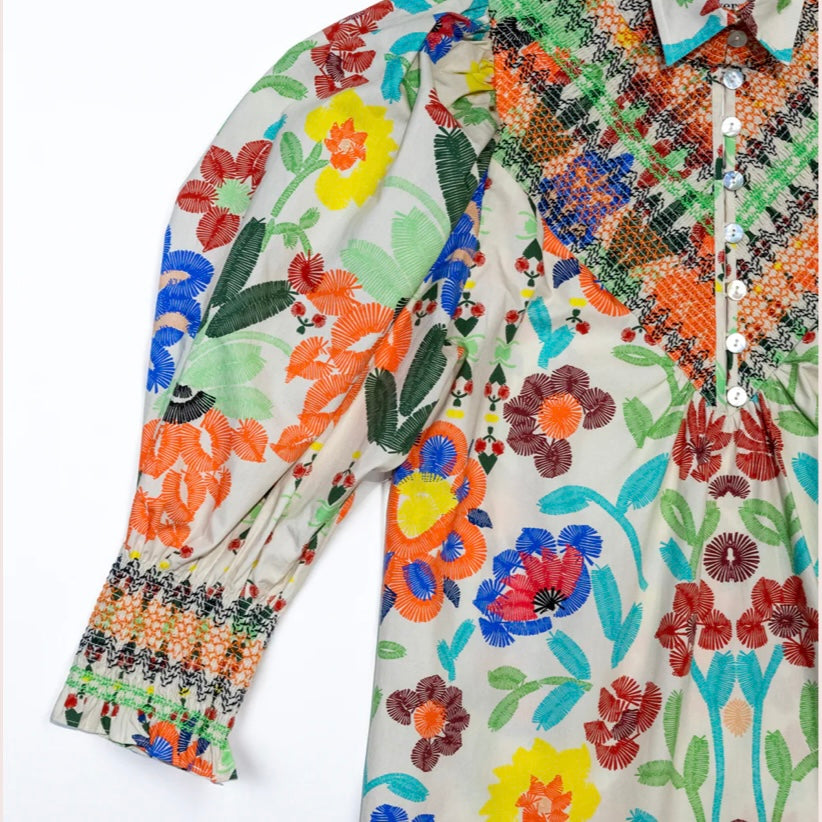 Smocked Shirt with Custard Floral - Juniper Collective LLC