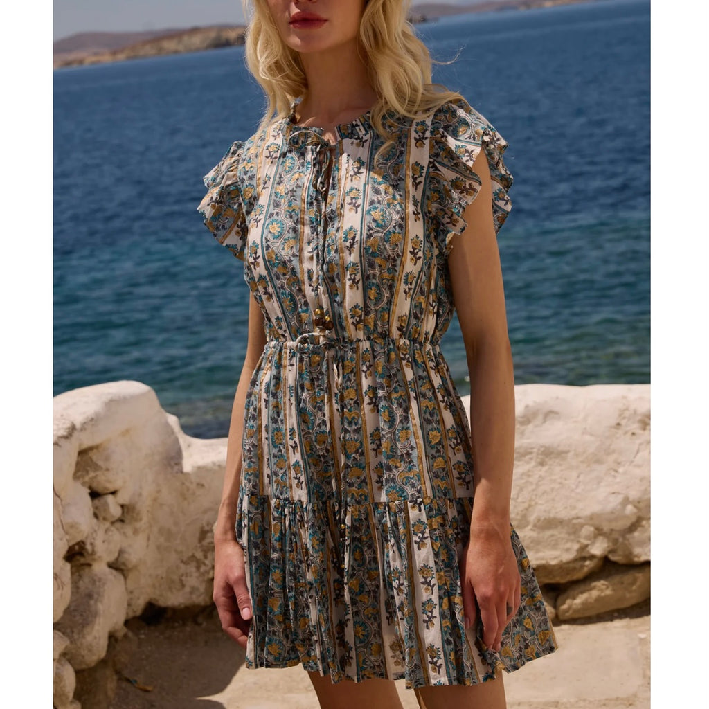 Taj Cinched Flirty Short Dress in Blue - Juniper Collective LLC