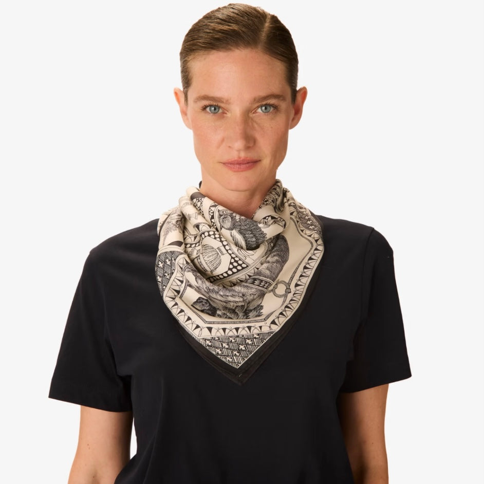 French Square Scarf in Barocco Black - Juniper Collective LLC