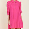 Poplin Puff Sleeve Dress in Pink - Juniper Collective LLC