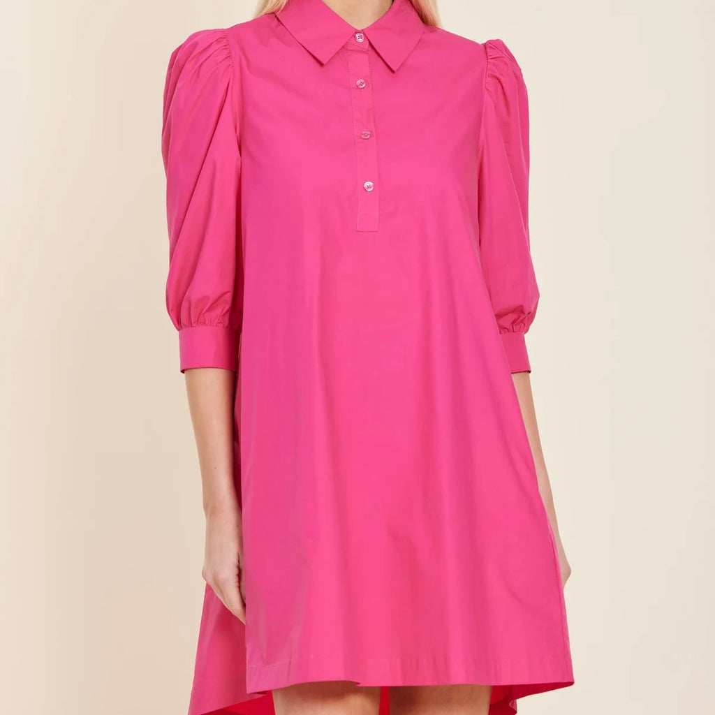 Poplin Puff Sleeve Dress in Pink - Juniper Collective LLC