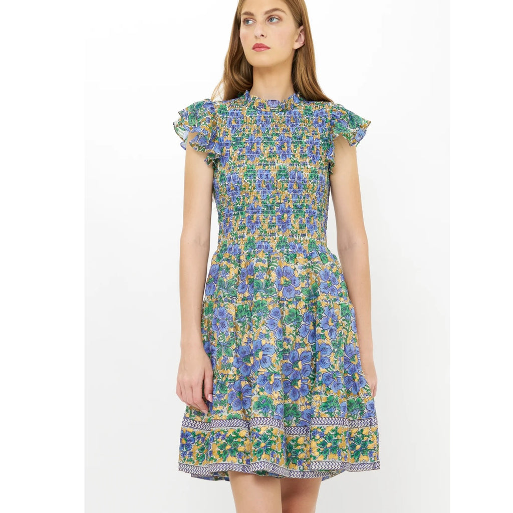 Matera Blue Smocked Flirty Short Dress - Juniper Collective LLC