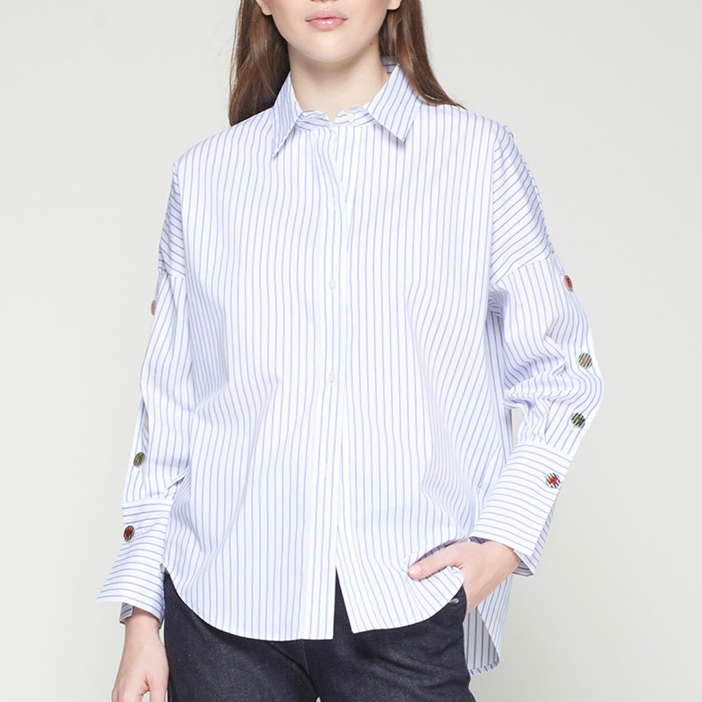 Striped Shirt with Fun Buttons - Juniper Collective LLC