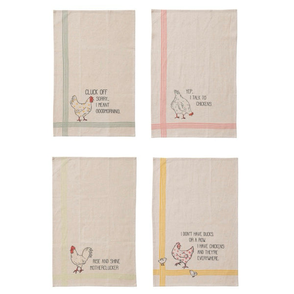 Printed Tea Towel with Chicken Sayings - Juniper Collective LLC