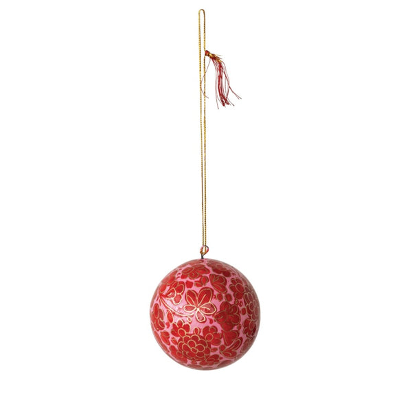 Hand Painted Paper Mache Ornament with Flower Design - Juniper Collective LLC