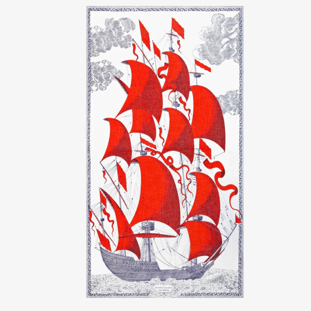 French Scarf in Des Rives Et Des Reves Red - Juniper Collective LLC