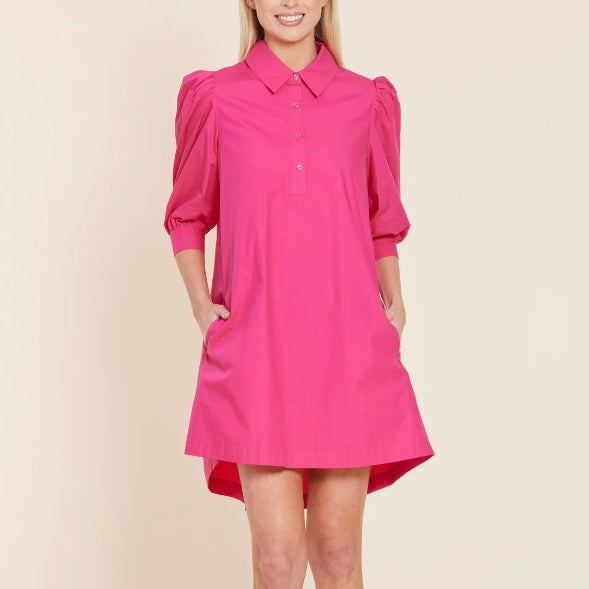 Poplin Puff Sleeve Dress in Pink - Juniper Collective LLC
