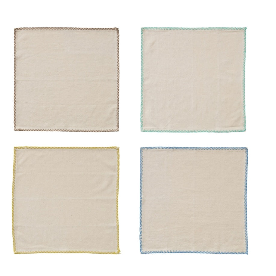 Cotton Napkins with Blanket Stitch Colored Edge - Juniper Collective LLC