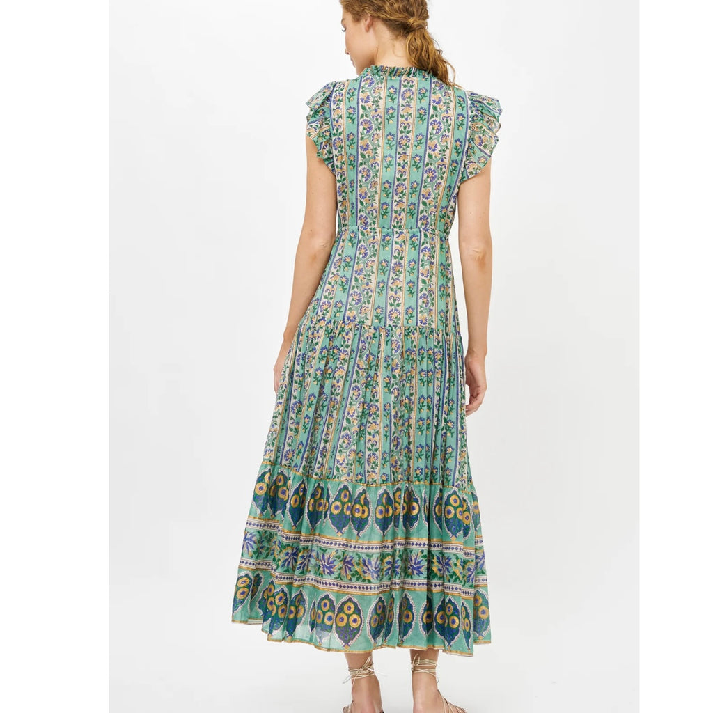 Taj Blue Cinched Flirty Midi Dress - Juniper Collective LLC