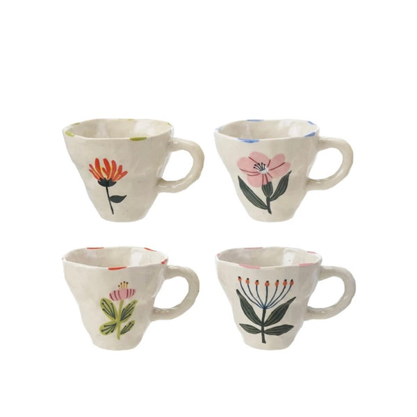 Hand Painted Stoneware Mug With Flower - Juniper Collective LLC