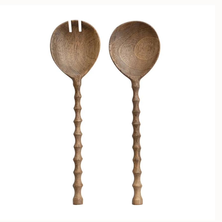 Salad Servers with Carved Handles
