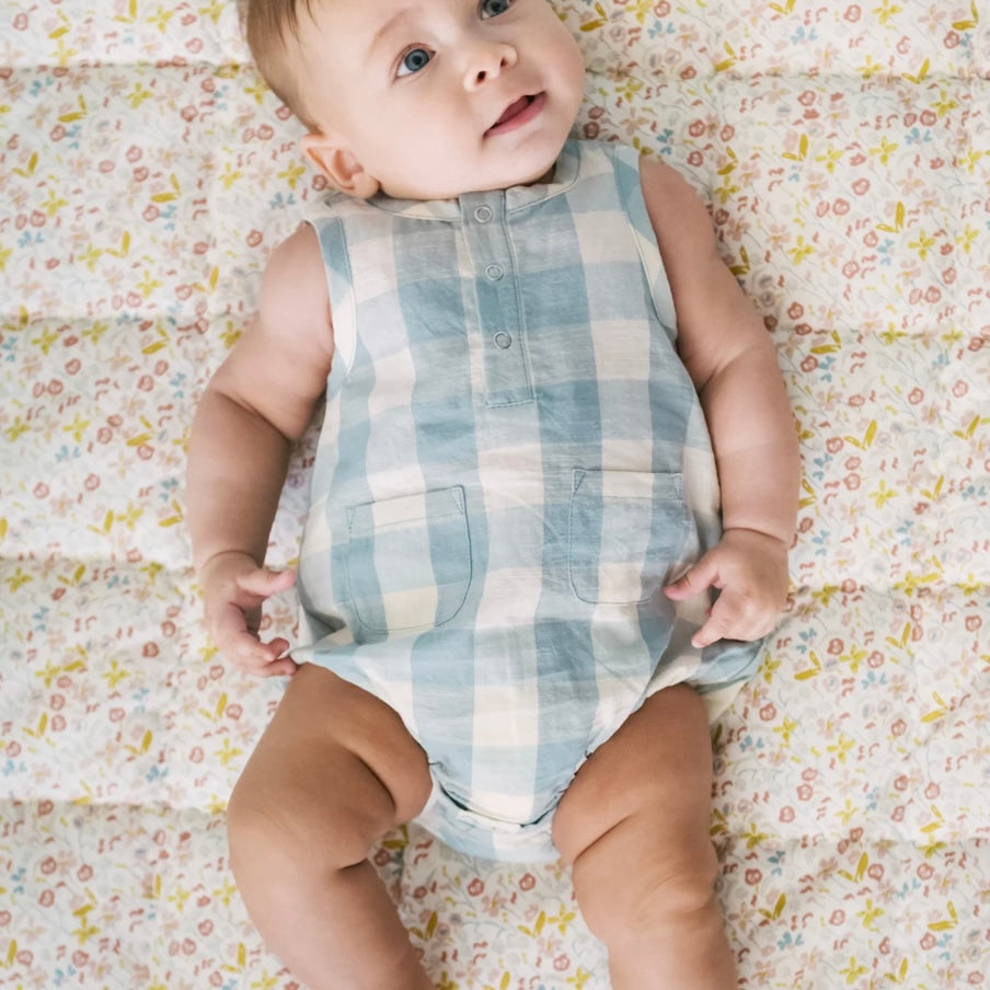 Blue Check Pocket Onesie - Juniper Collective LLC