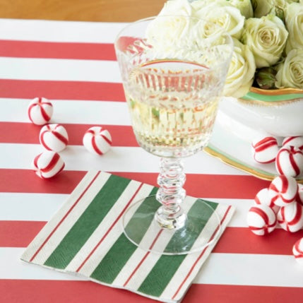 Green & Red Awning Stripe Cocktail Napkins - Juniper Collective LLC