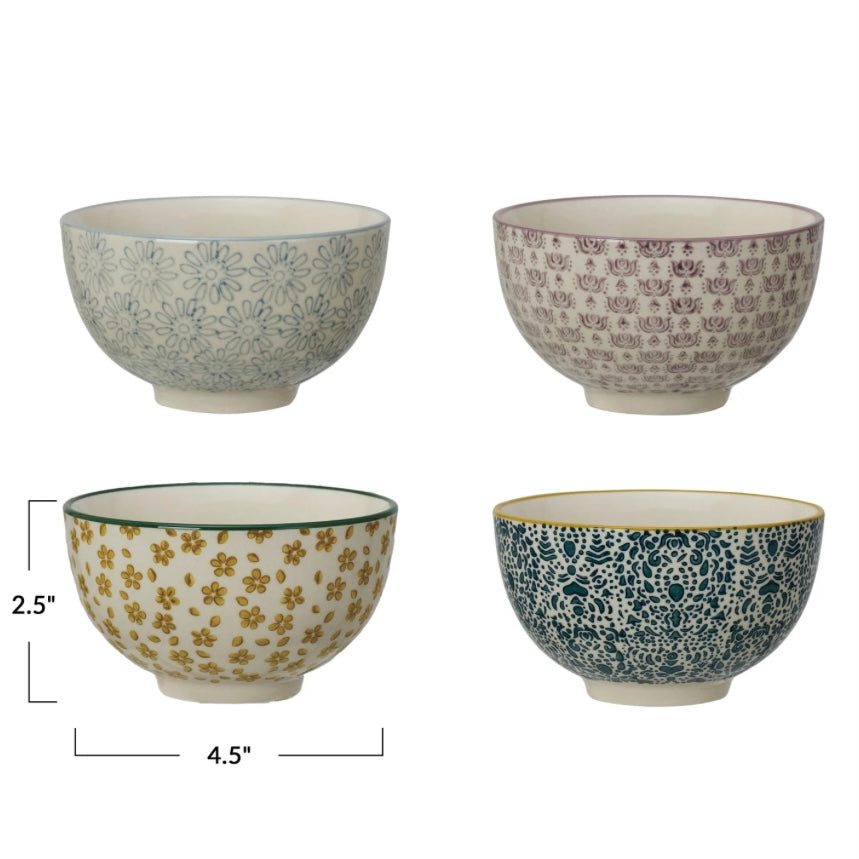 Stoneware Bowl with Floral Pattern - Juniper Collective LLC