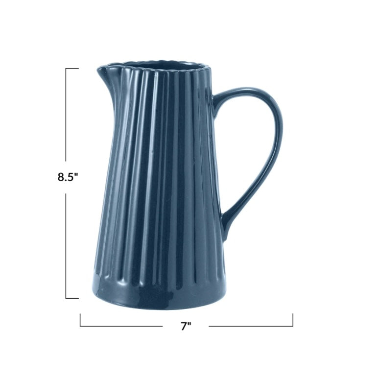 Stoneware Ribbed Pitcher - Thumbnail 4