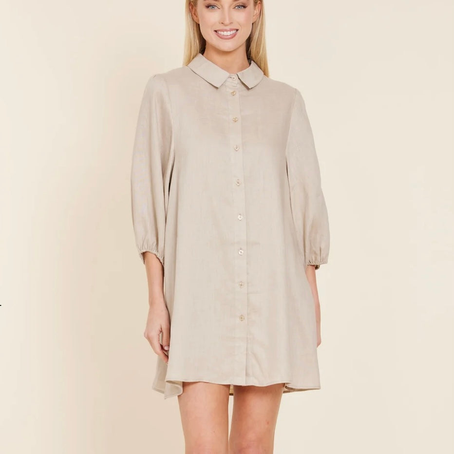 Linen Exgeratted Sleeve Dress - Juniper Collective LLC