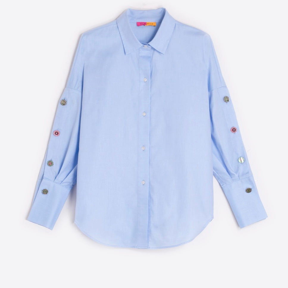 Light Blue Oxford Shirt with Love Buttons - Juniper Collective LLC