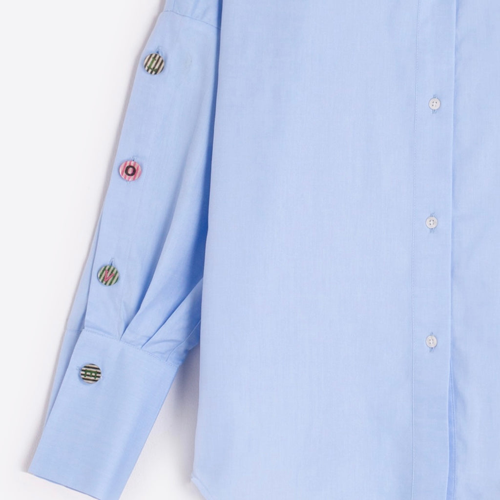 Light Blue Oxford Shirt with Love Buttons - Juniper Collective LLC