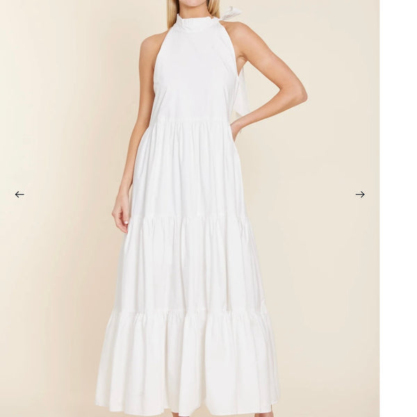 Poplin Tie Neck Tiered Maxi Dress - Juniper Collective LLC