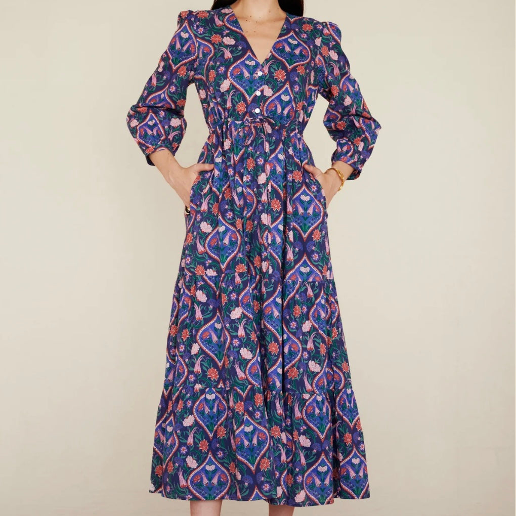 Castor Dress in Persian Tile Lapis - Juniper Collective LLC