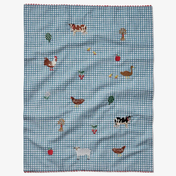 Country Farm Gingham Embroidered Tea Towel - Juniper Collective LLC